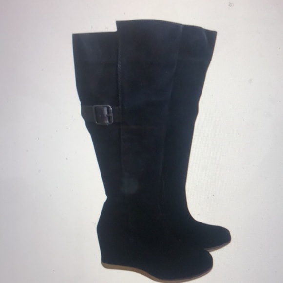 Aldo black suede wedge knee-high boots - Picture 1 of 10